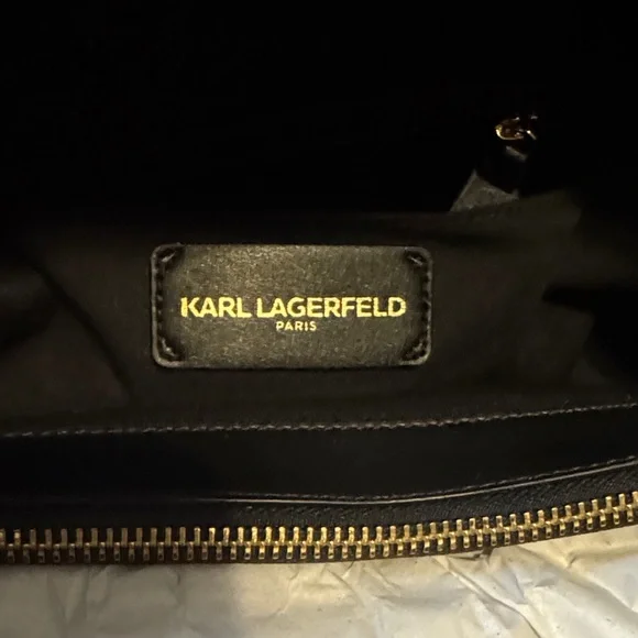 Karl Lagerfeld Black Leather Tote with Gold-Tone Accent With Added Charm & Dusty - Picture 12 of 16